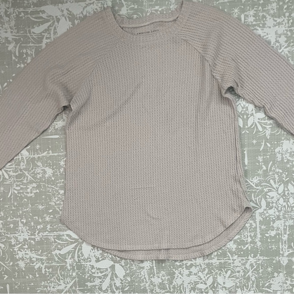 American Eagle Outfitters Soft and Sexy Plush Beige Textured Long Sleeve Tee